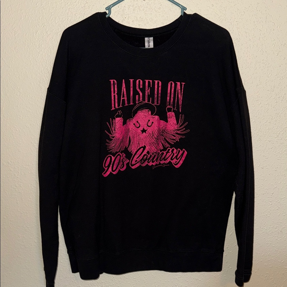 Raised On 90s Country Black Sweatshirt with Pink Graphic